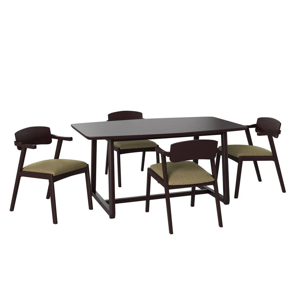 5-Piece Brown and Tan Fabric Wood Dining Set with Rectangular Table and 4-Arm Chairs R1353