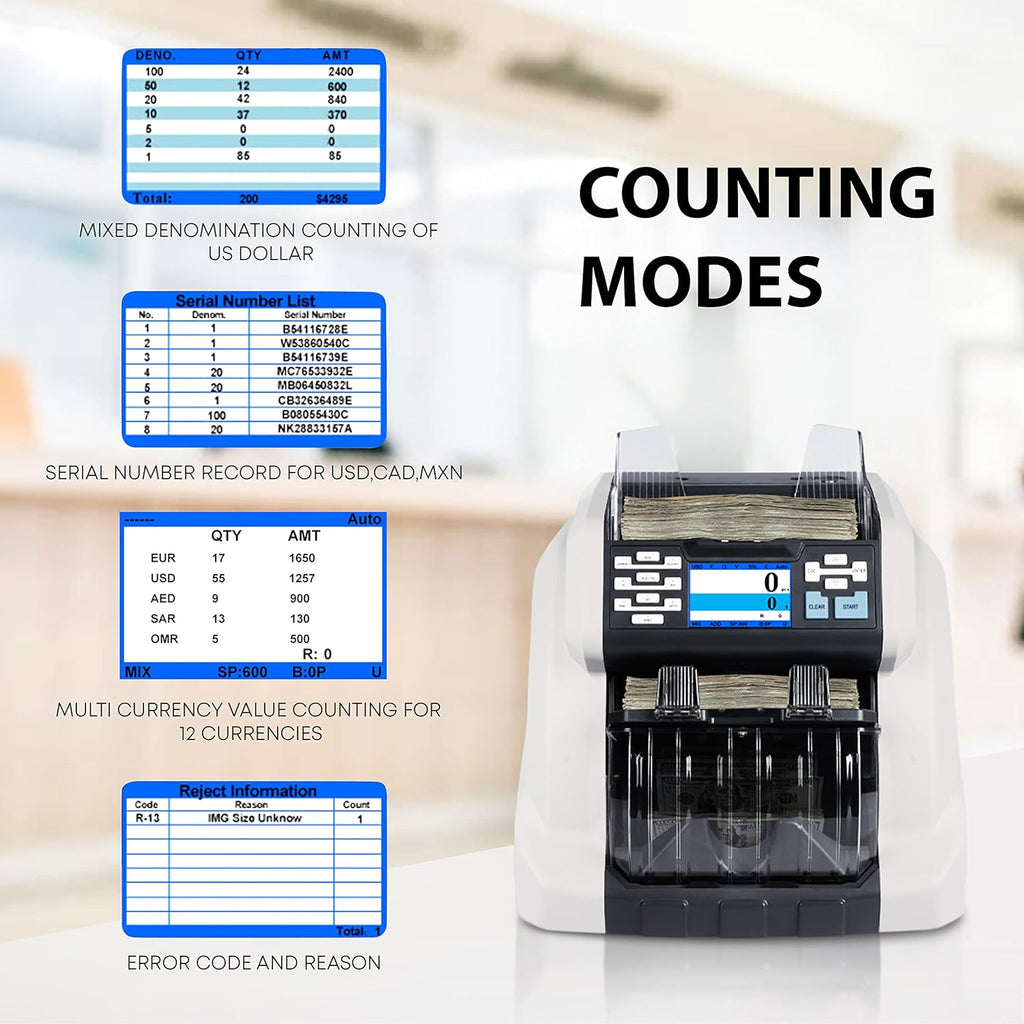 Two-Pocket Mixed Denomination Money Counter with Counterfeit Detection I744
