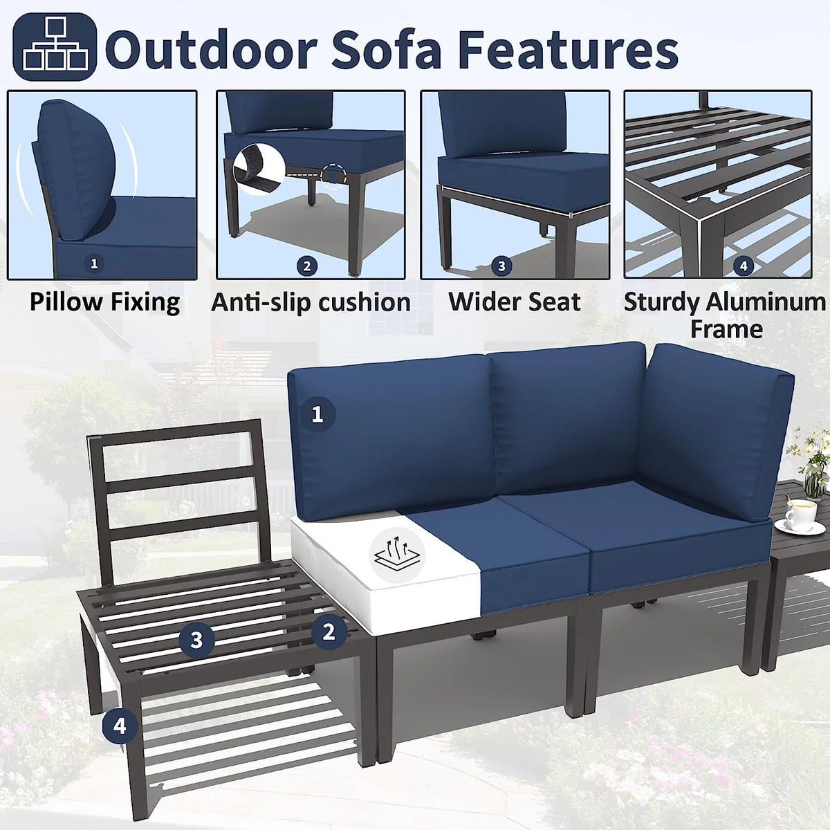 14 Pieces Aluminum Outdoor Sectional Sofa Set with Cushion and Coffee Table S575