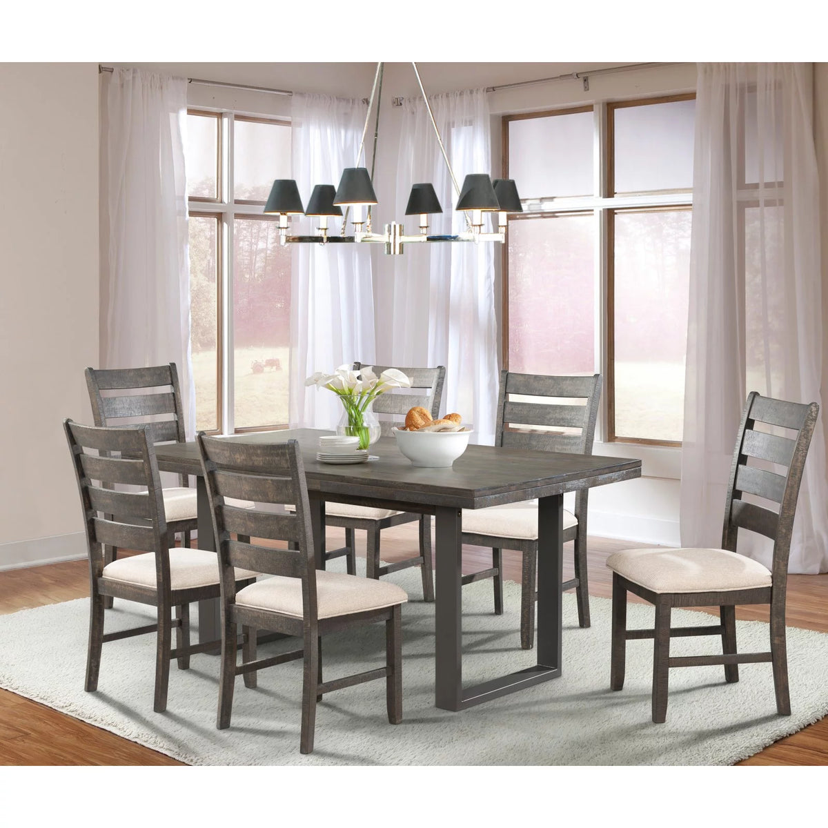 7 Piece Dining Set in Dark Walnut S466