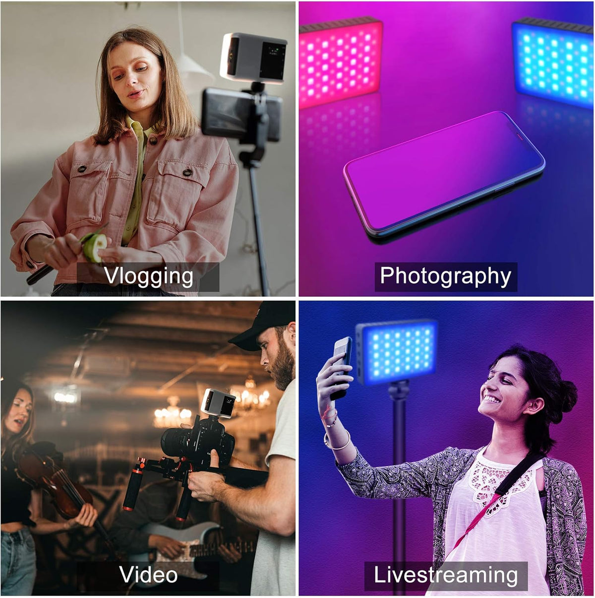 0-360 Full Color RGB Video Light, Portable LED Camera Lights Panel, 3000mAH Rechargeable, Pack of 2 Y79883