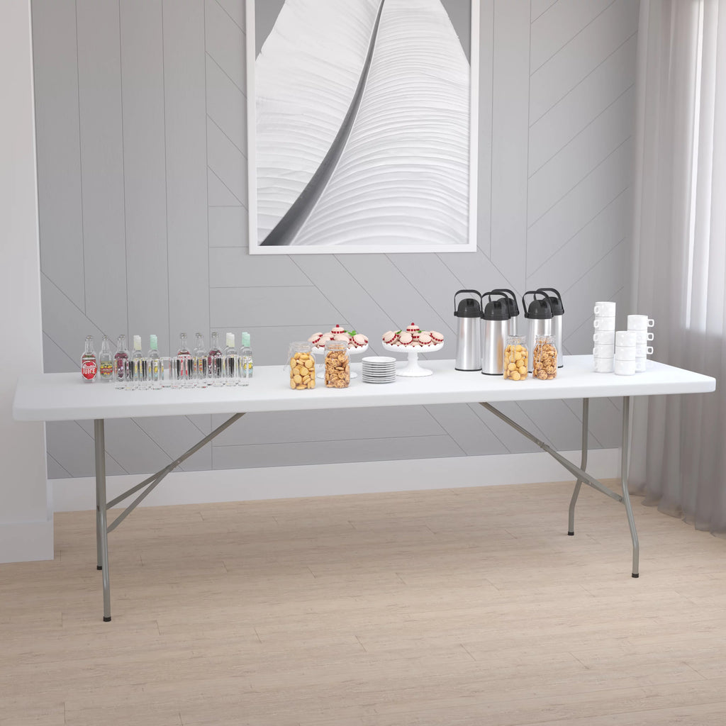 8-Foot Granite White Plastic Folding Table U8358