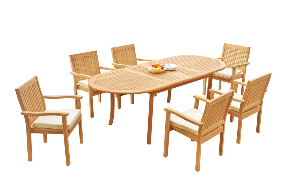 Grade-A Teak 7 Pc Dining Set with 94" Oval Table and 6 Stacking Arm Chairs H50506