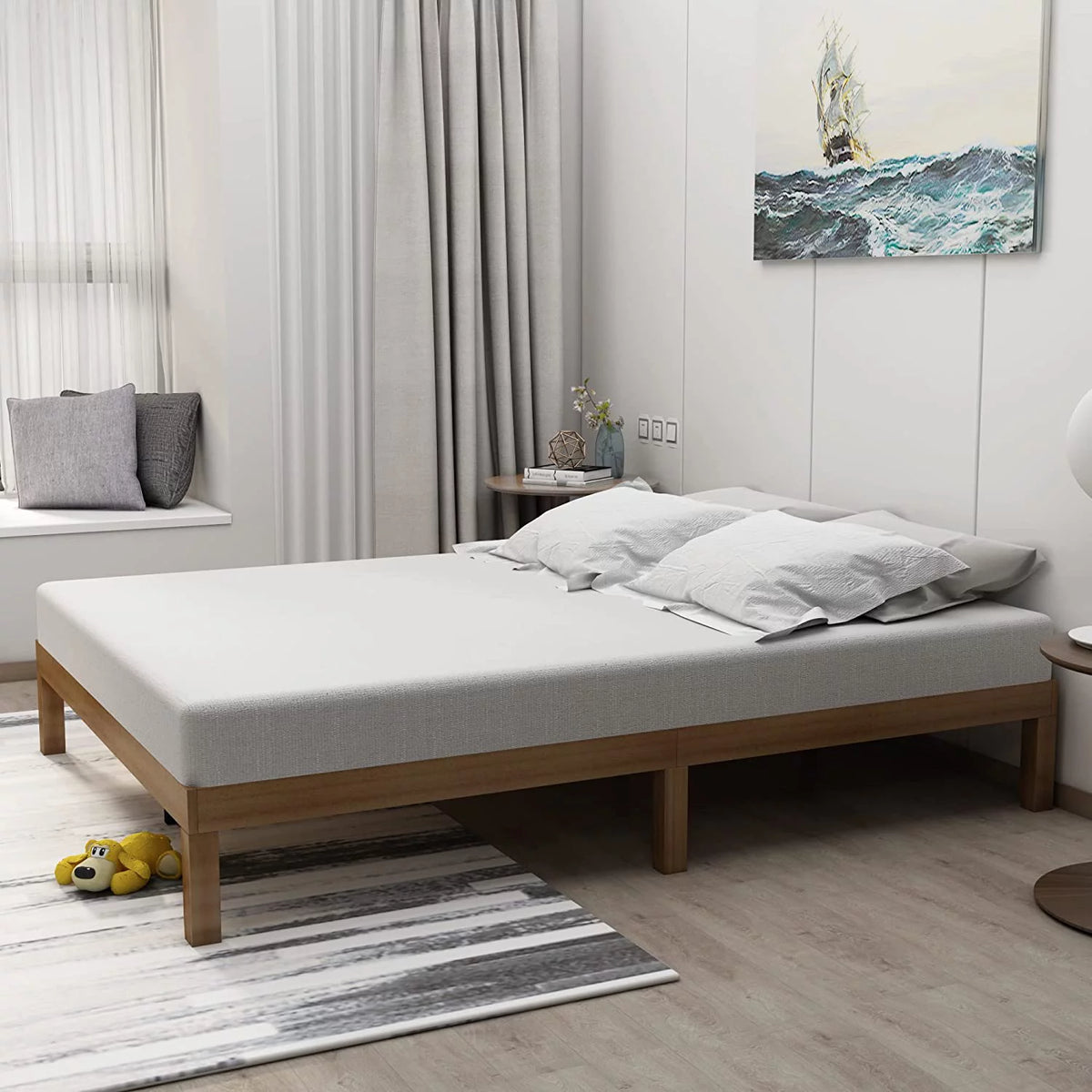 Queen Size Wood Platform Bed Frame with 10 Legs B590