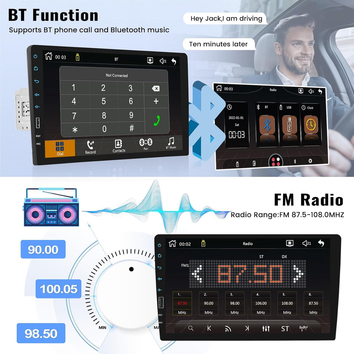 9 Inch Touchscreen Single Din Car Stereo with Wireless Carplay Android Auto Bluetooth FM EQ Backup Camera Car MP5 Player with Steering Wheel Control 7 Color Light MIC S247