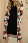 Geometric Print Contrast Cardigan Collar Outerwear W5840