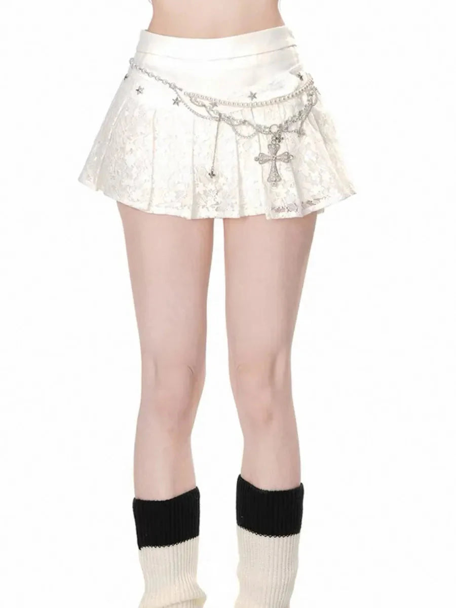 Lace Pleated Mini Skirt C400815
