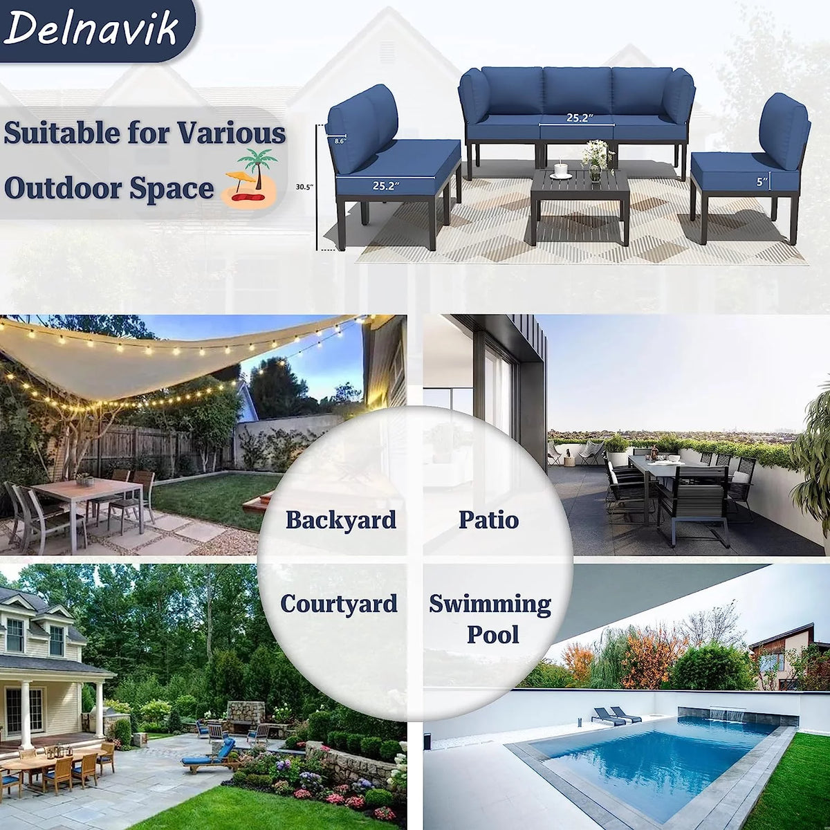 14 Pieces Aluminum Outdoor Sectional Sofa Set with Cushion and Coffee Table S575