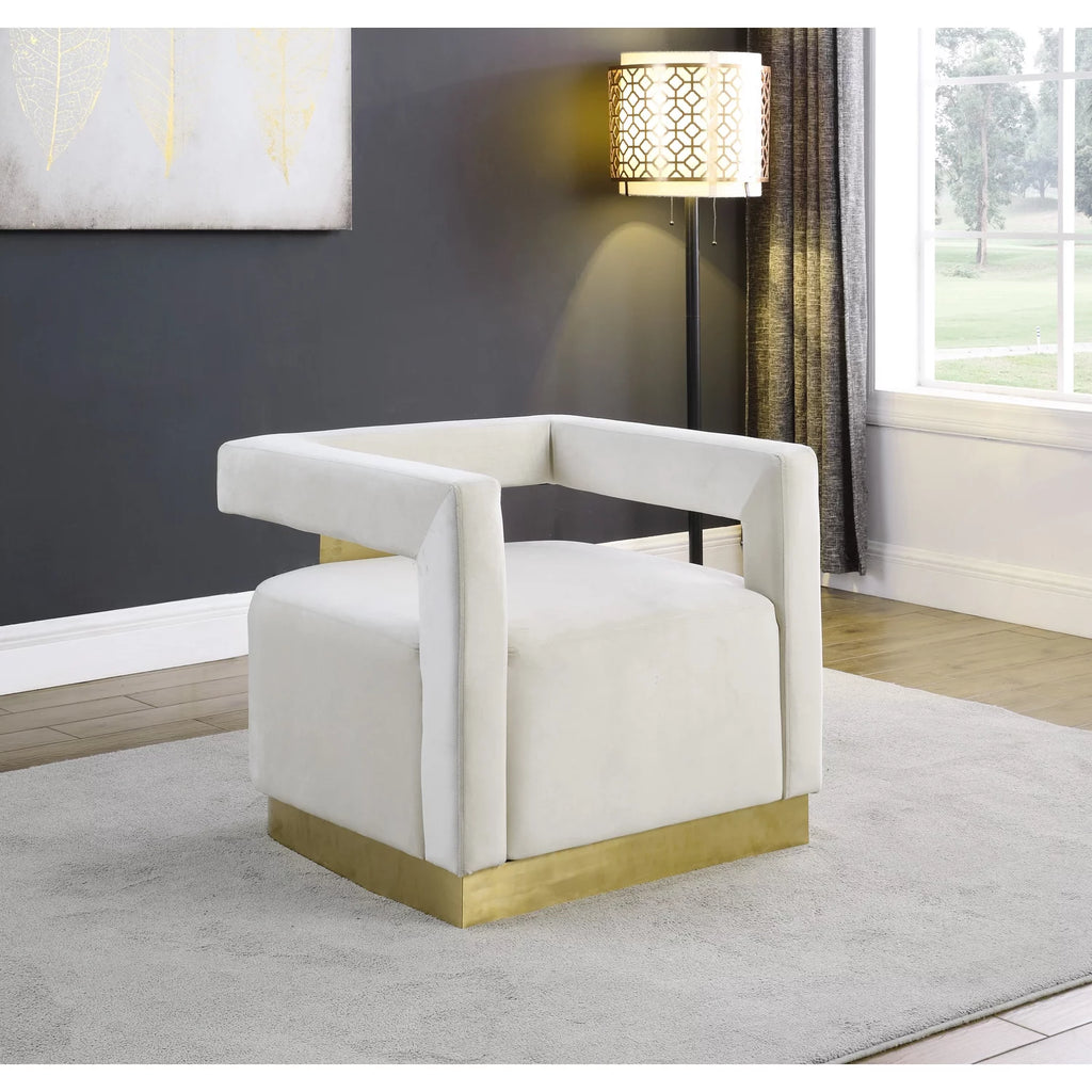 White Velvet Upholstered Accent Chair I5732