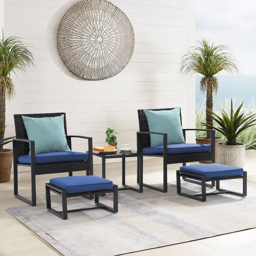 5-Piece Outdoor Furniture Set with Ottomans & Cushions P4051