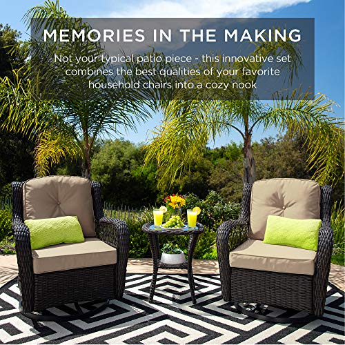 3-Piece Outdoor Wicker Patio Bistro Set with Swivel Rocking Chairs and Side Table U2438