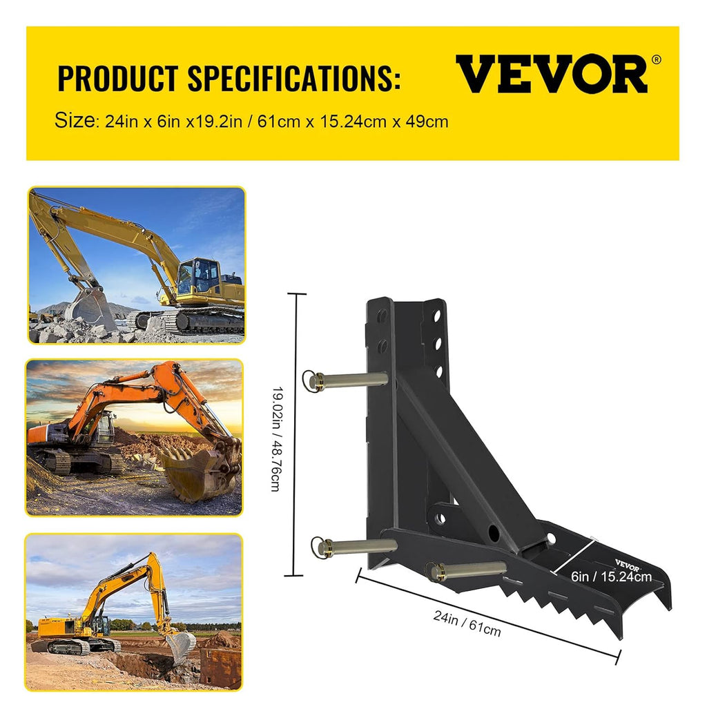 24 inch Excavator Hydraulic Thumb Backhoe Thumb Attachments Weld 1/2 Inch Teeth Thick Steel Plate Assembly CNC Plasma Cut Bolt-On Design G910