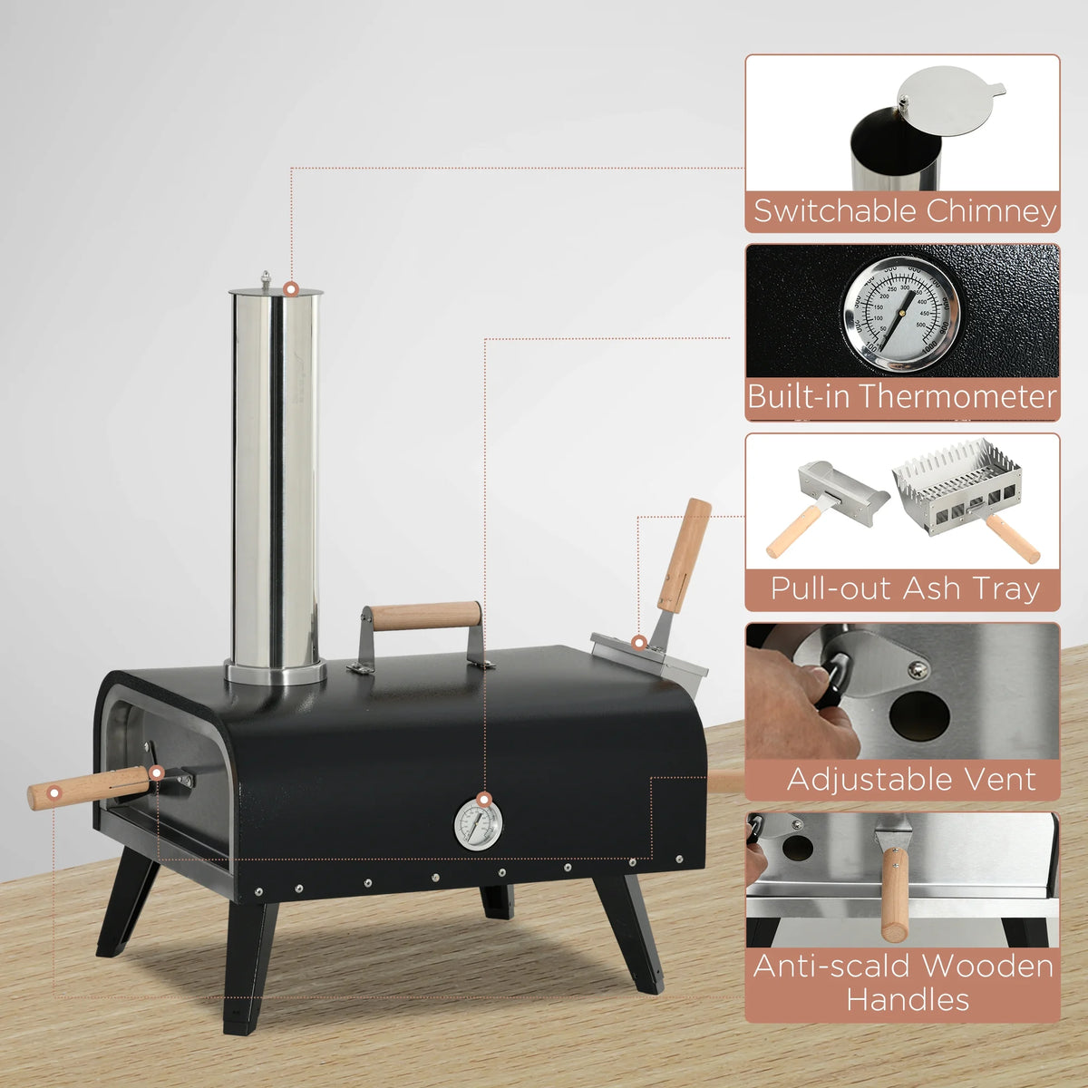 Outdoor Wood Fired Pizza Oven with Stone T638986