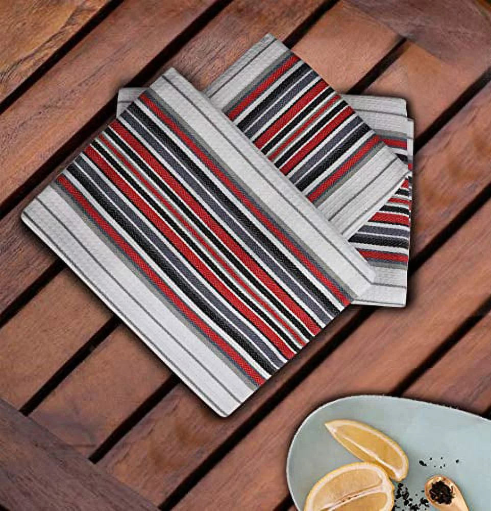 100% Cotton White Waffle Stripes Kitchen Towels Set of 6 D600689