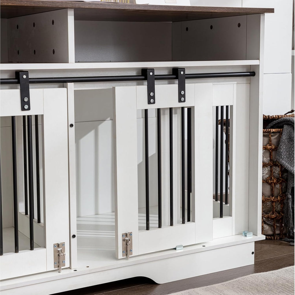 White Wooden Double Dog Crate Furniture with Drawers O674
