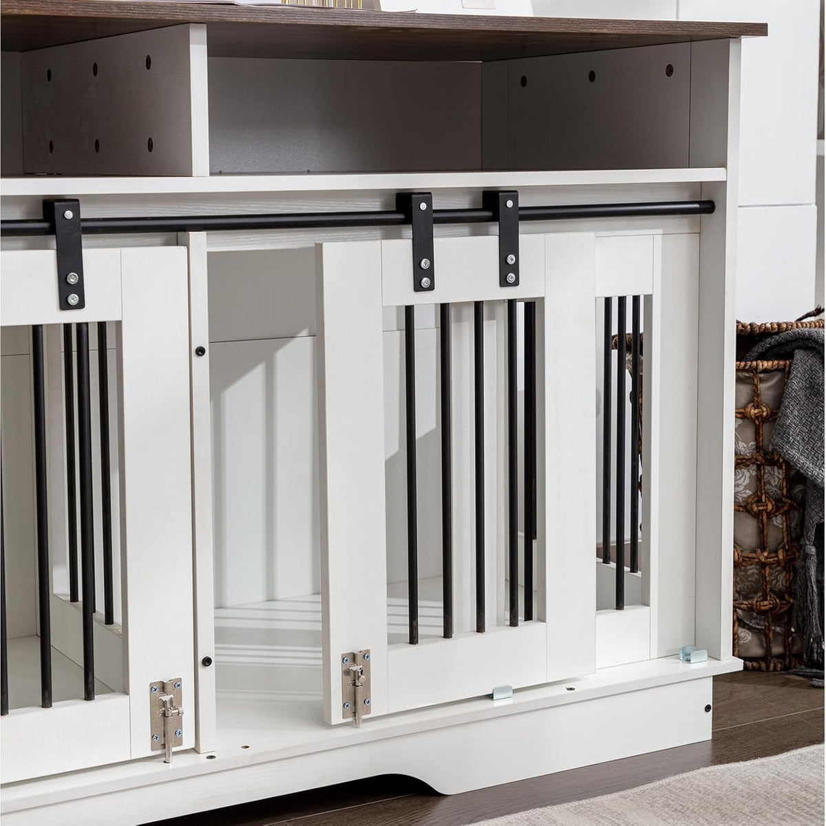 White Wooden Double Dog Crate Furniture with Drawers O674