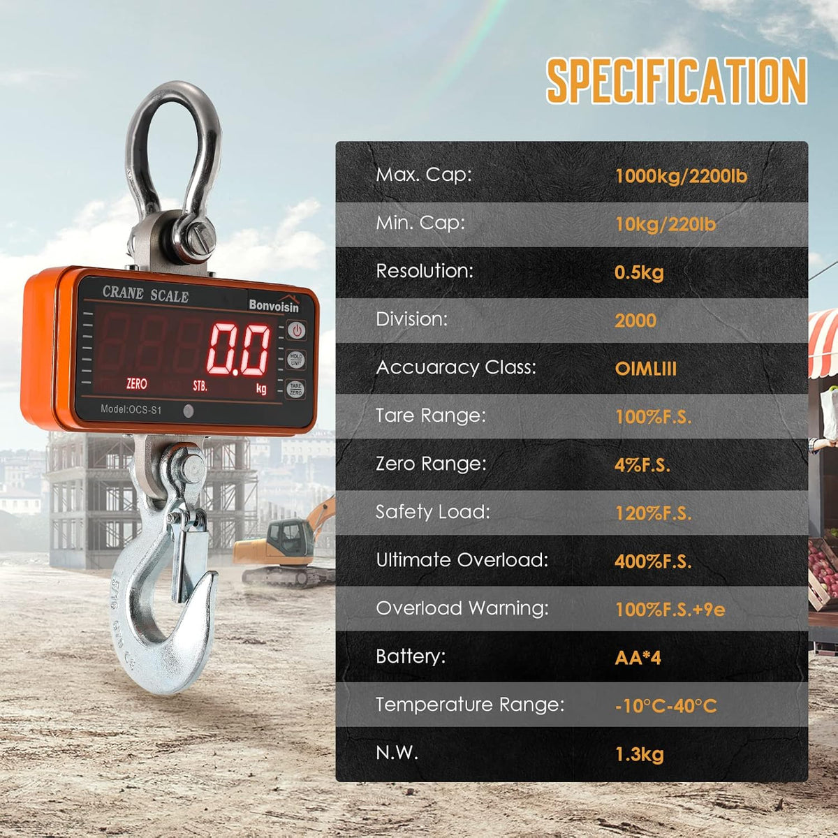 1000kg Orange Digital Hanging Scale R77478