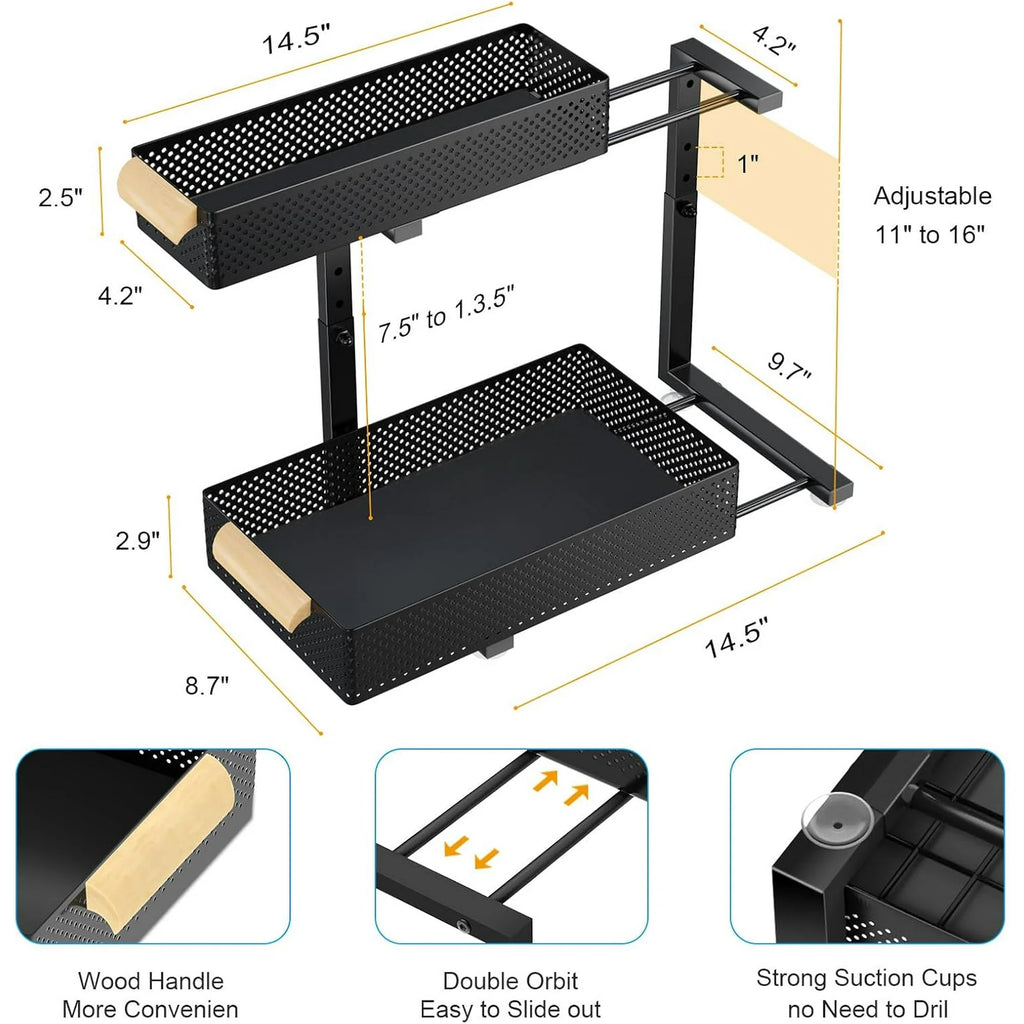 2 PACK 5 Height Adjustable 2 Tiers Pull Out Drawer Shelves Metal Slide Tray Organizer D989960