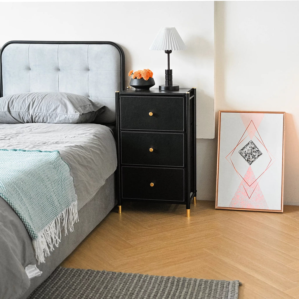 Black 3 Drawer Fabric Dresser E9458