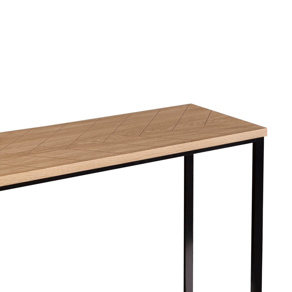 Coastal Modern Console Table Natural Wood Top with Black Metal Legs D6011