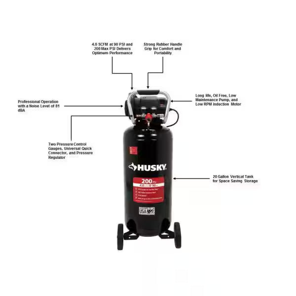 20 Gal. 200 PSI Oil Free Portable Vertical Electric Air Compressor Y3779
