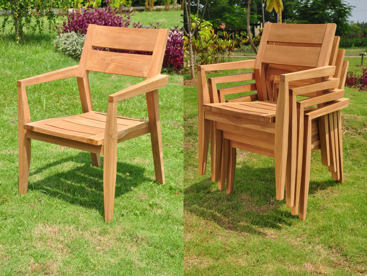 Grade-A Teak 7 Pc Dining Set with 6 Stacking Arm Chairs I33407