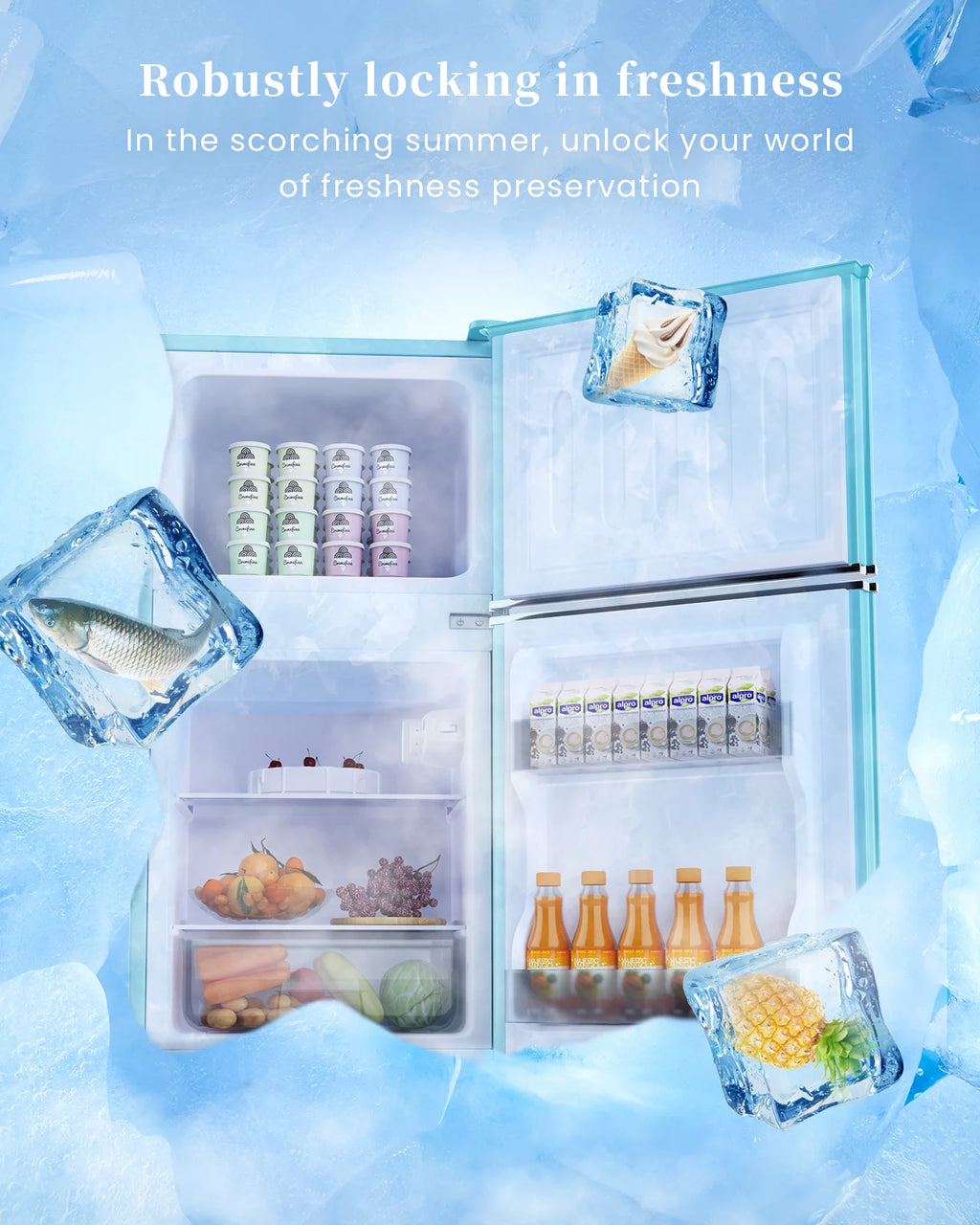 3.2 Cu.Ft 2 Doors Mini Fridge with Freezer, Blue E24310