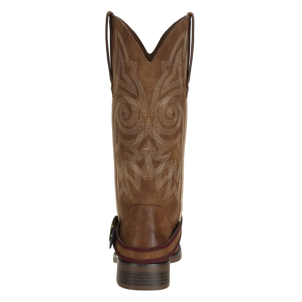Brown Square Toe Mid Calf Cowboy Boots Size 8.5 P1292