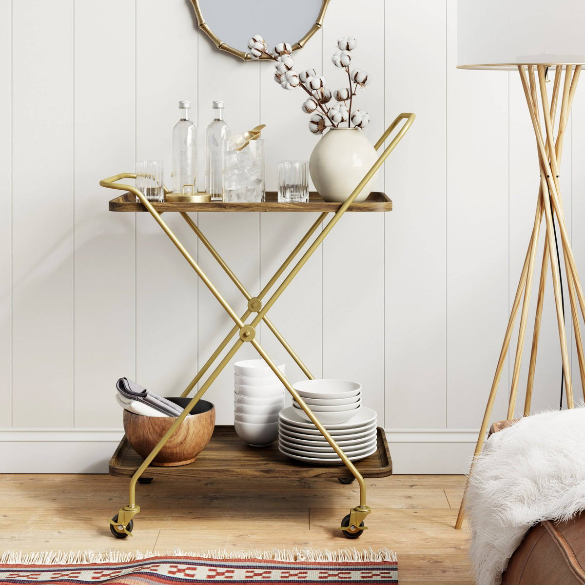 Beige Rolling Bar Cart or Serving Cart Z373527