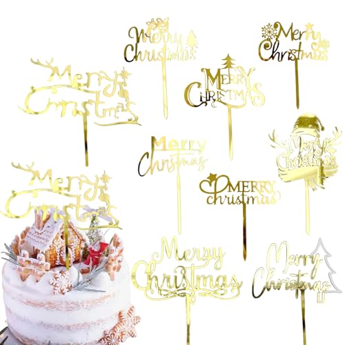 9 Pcs Gold Acrylic Christmas Cake Topper O37325