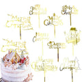 9 Pcs Gold Acrylic Christmas Cake Topper O37325