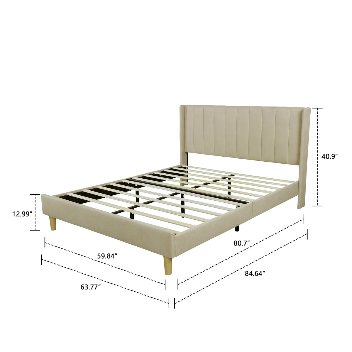 Low Profile Upholstered Platform Bed Full Dark-Grey Velvet U62833