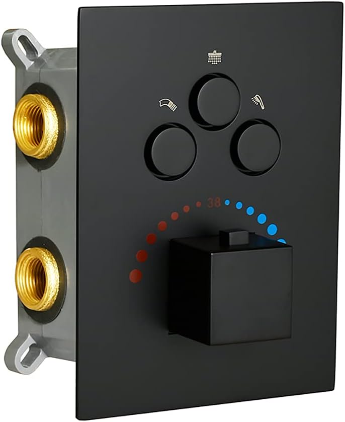 Matte Black 3-Way Thermostatic Shower Diverter Mixer Valve Trim F58604