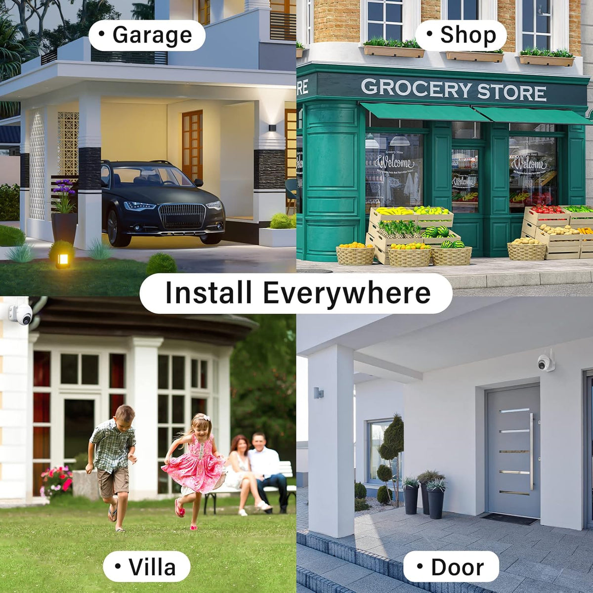 Solar Security Camera Outdoor Wireless WiFi 360° Rechargeable Solar Powered 1080P Night Vision PIR Motion Detection 2 Way Audio IP66 T1014