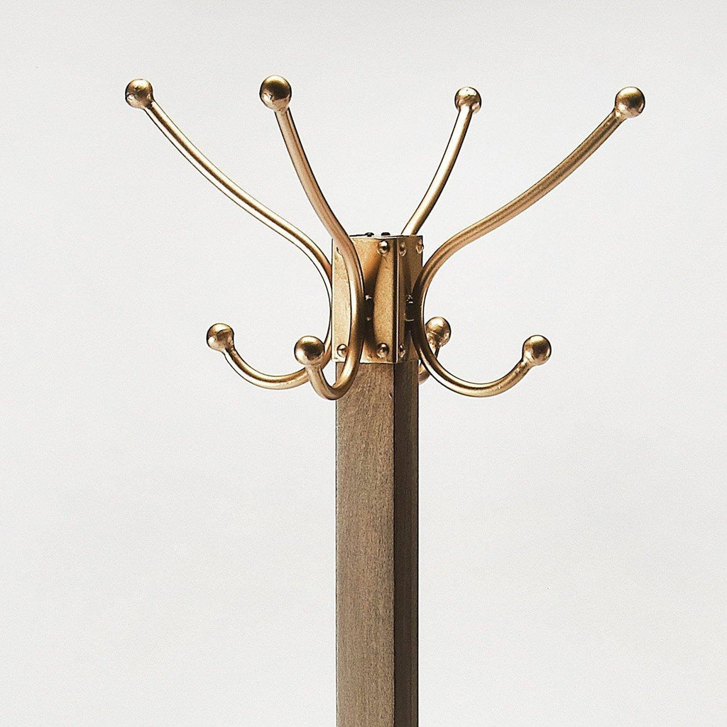 Wood & Antique Gold Coat Rack Tree K734099