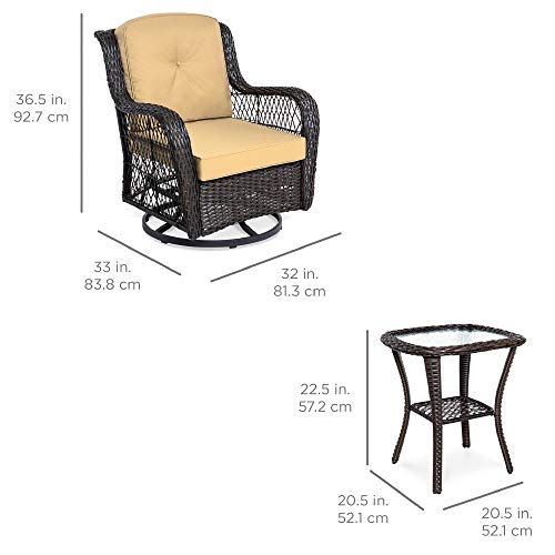 3-Piece Outdoor Wicker Patio Bistro Set with Swivel Rocking Chairs and Side Table U2438