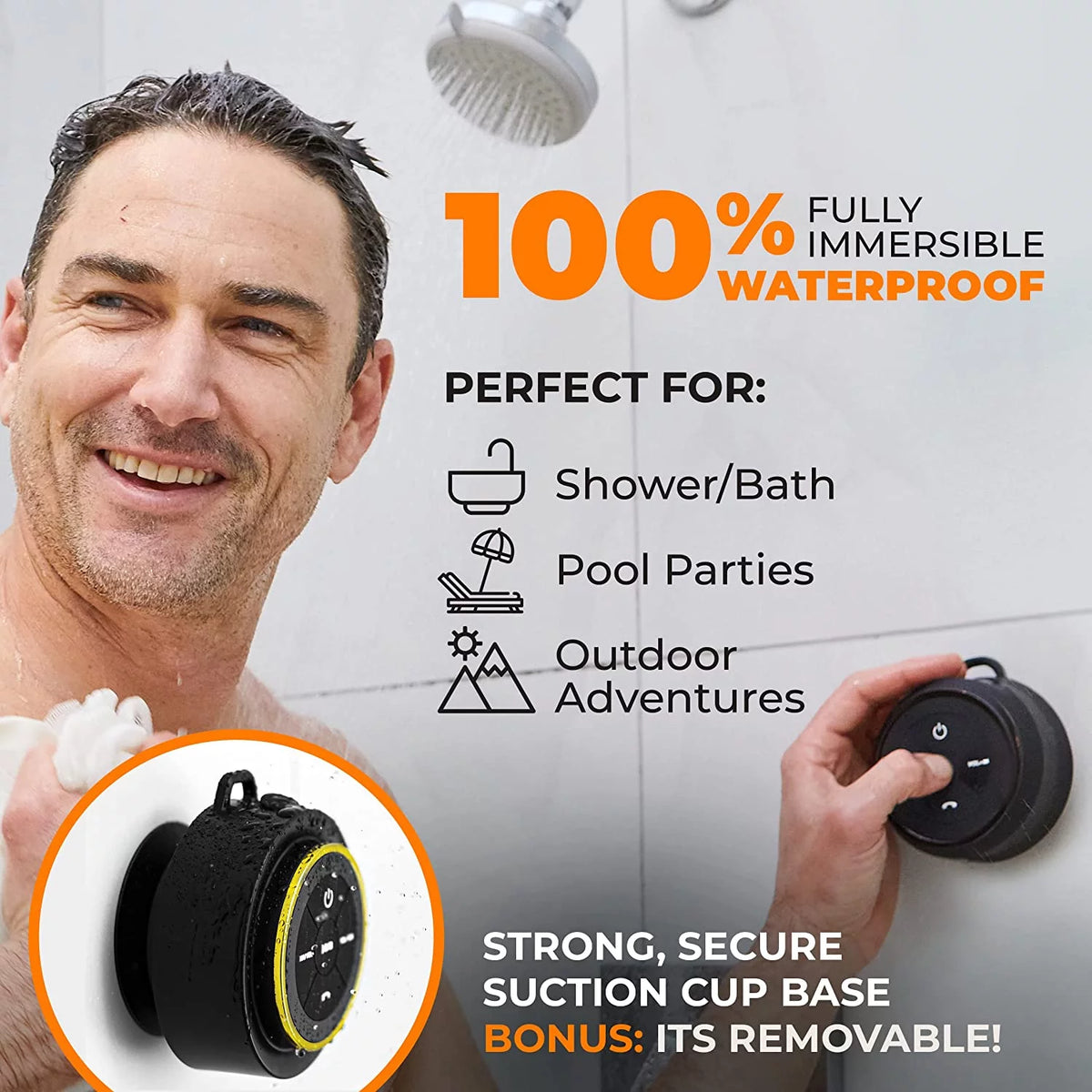 Black Waterproof Bluetooth Shower Speaker B302