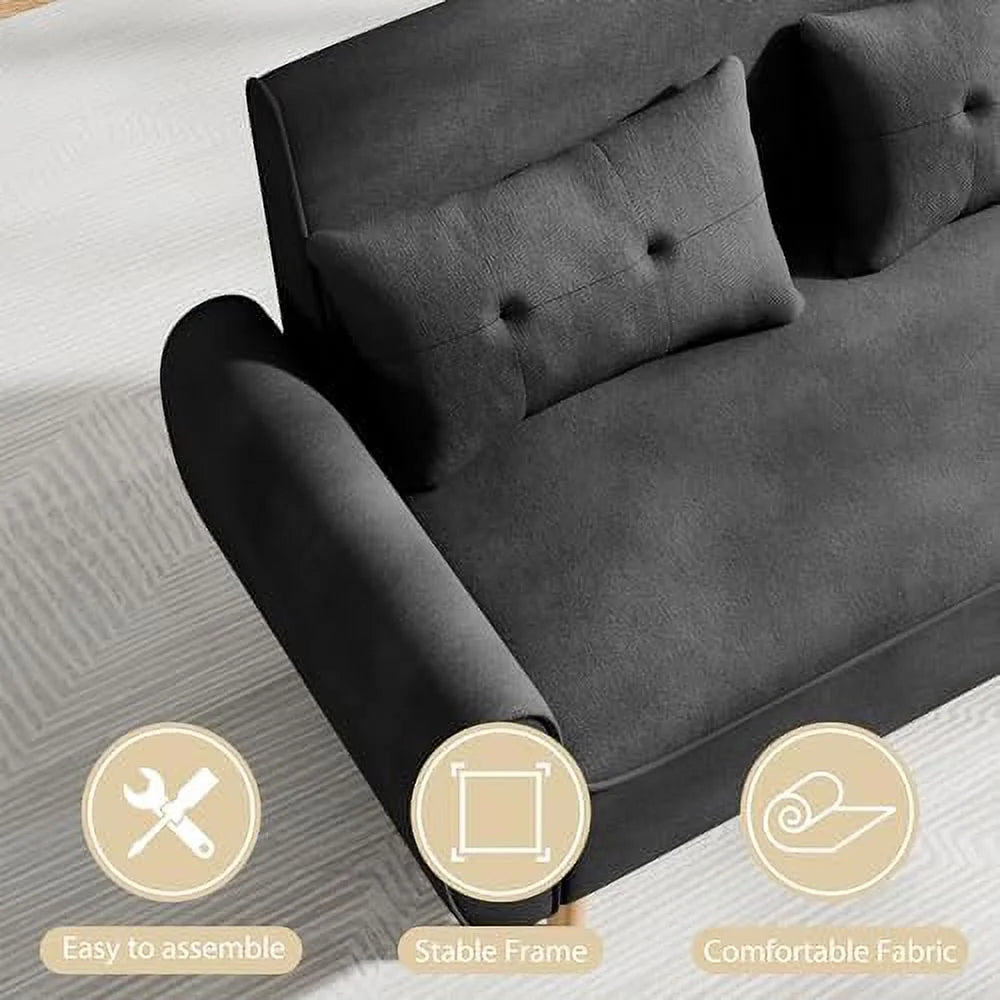 47'' Linen Fabric Loveseat Sofa with 2 Pillows and Wood Legs J45900