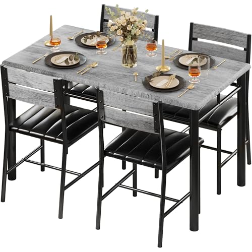 Grey Wood Dining Table Set for 4 T105941