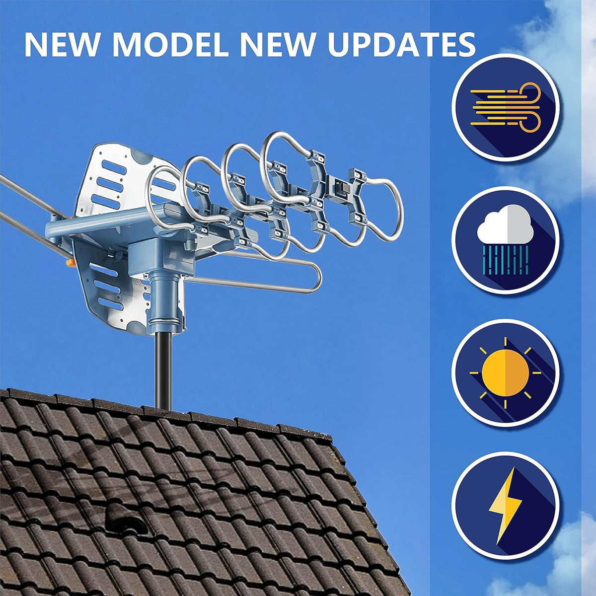 Digital Outdoor TV Antenna with Mount Pole 4K 1080p 150 Miles Range G813958