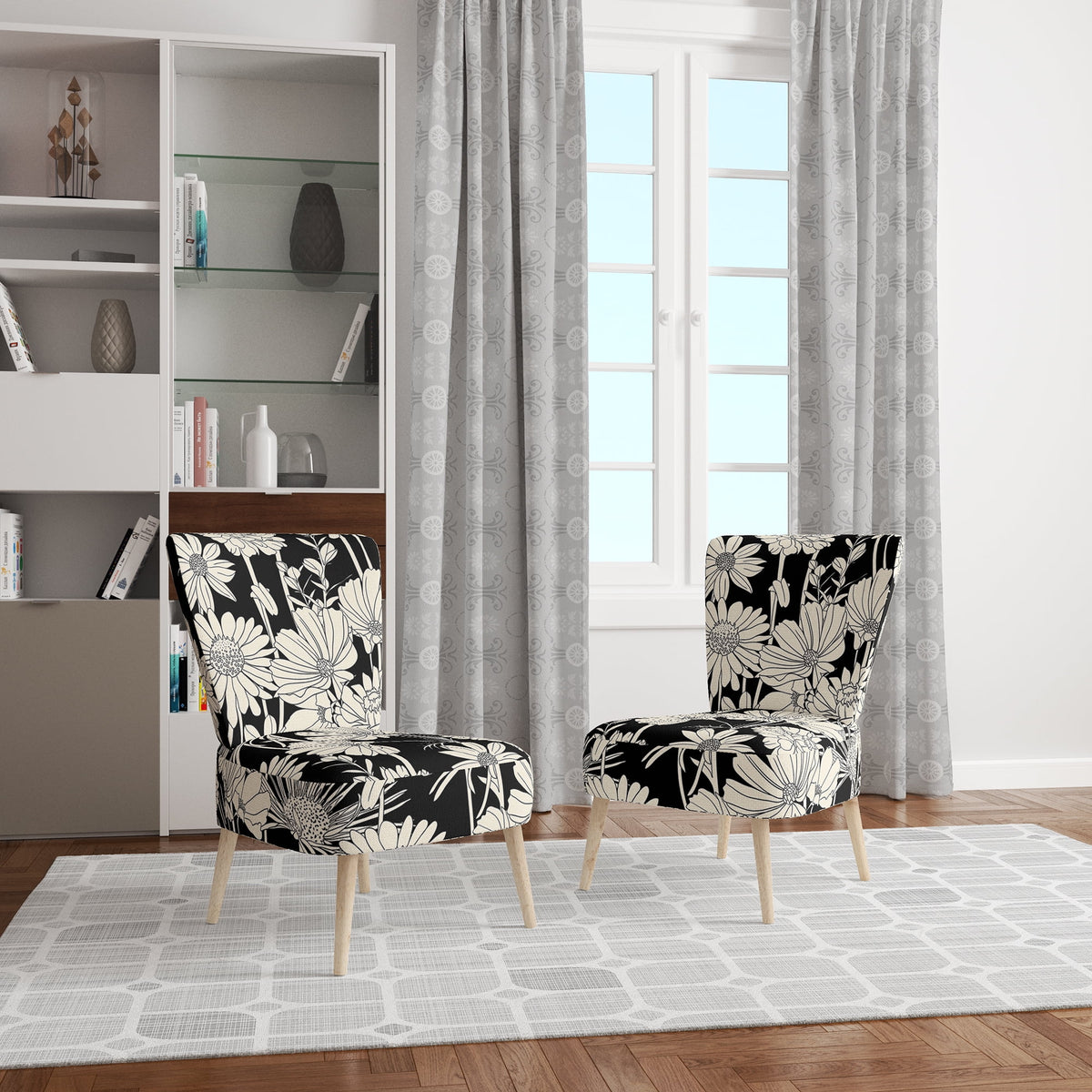 Upholstered Patterned Accent Chair and Arm Chair K401