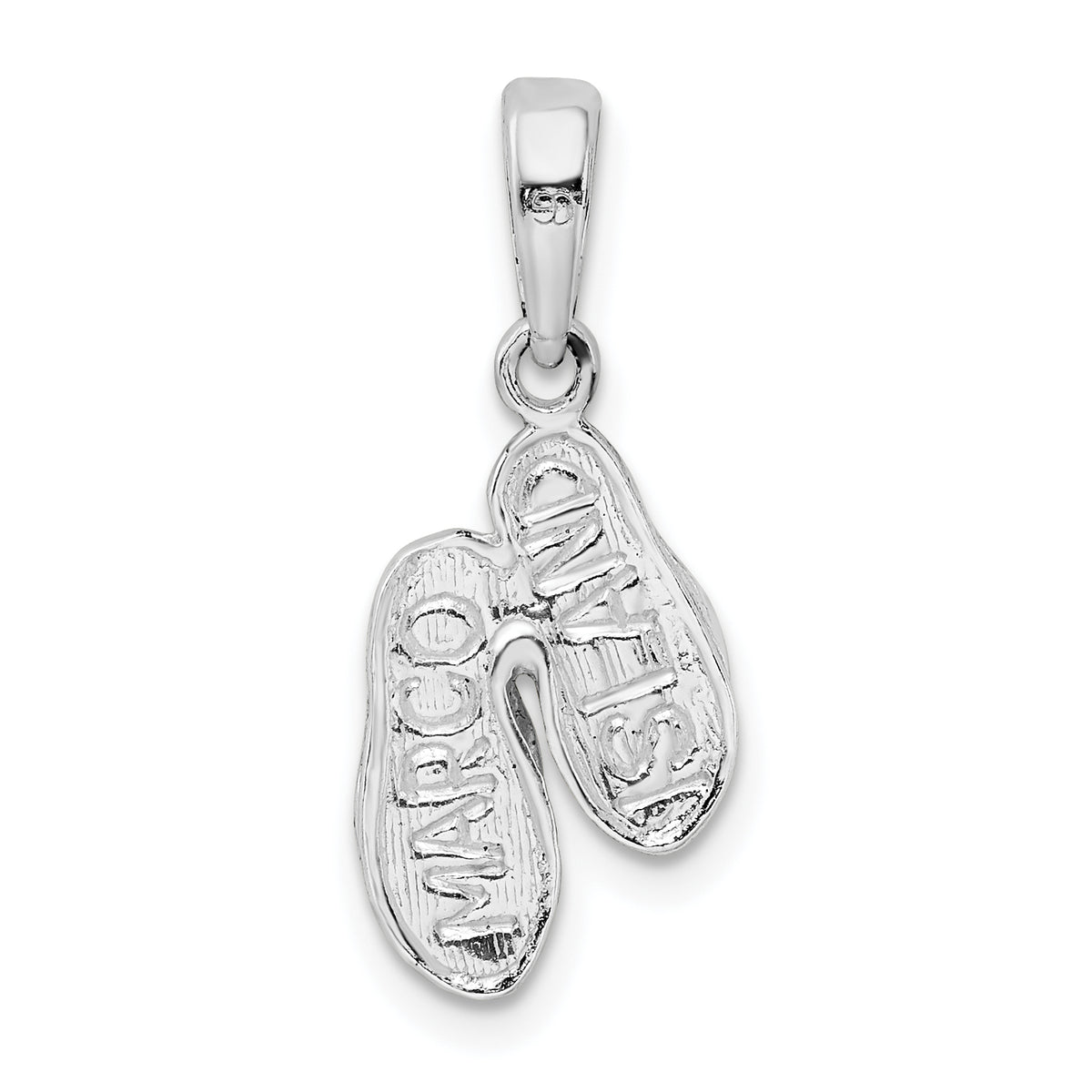 Sterling Silver Polished Textured Flip Flops Charm Pendant with Sterling Silver Cable Chain Necklace 18'' J68756