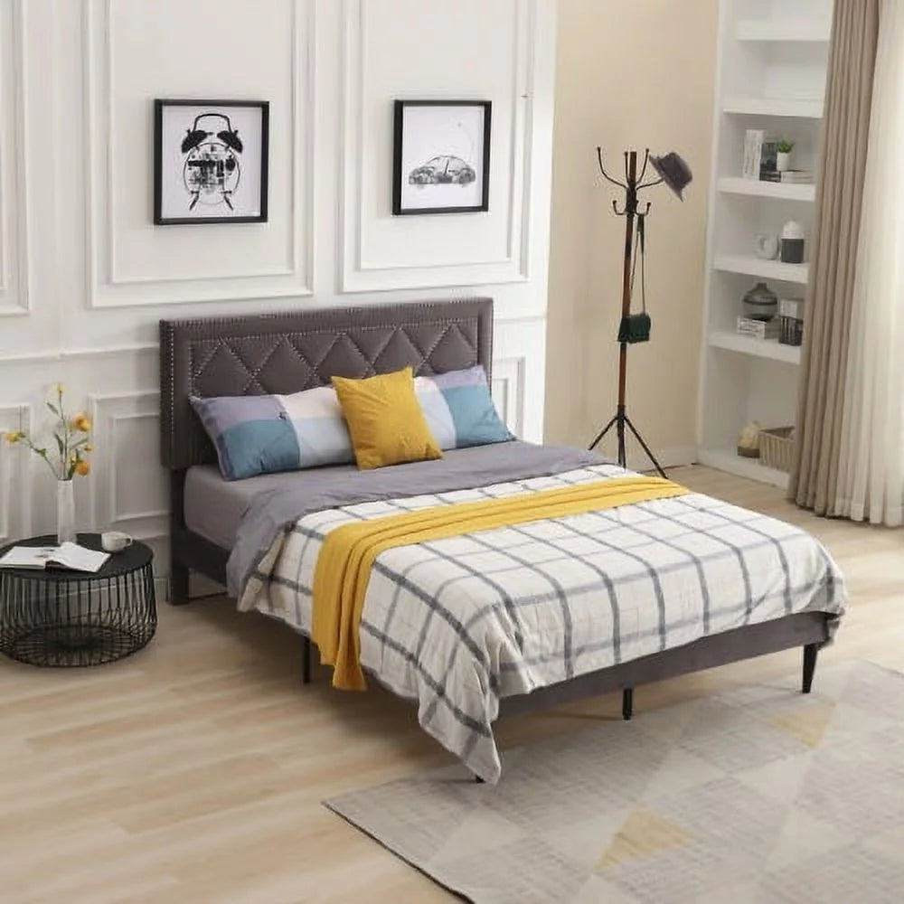 Suede Velvet Upholstered Bed Queen U961833