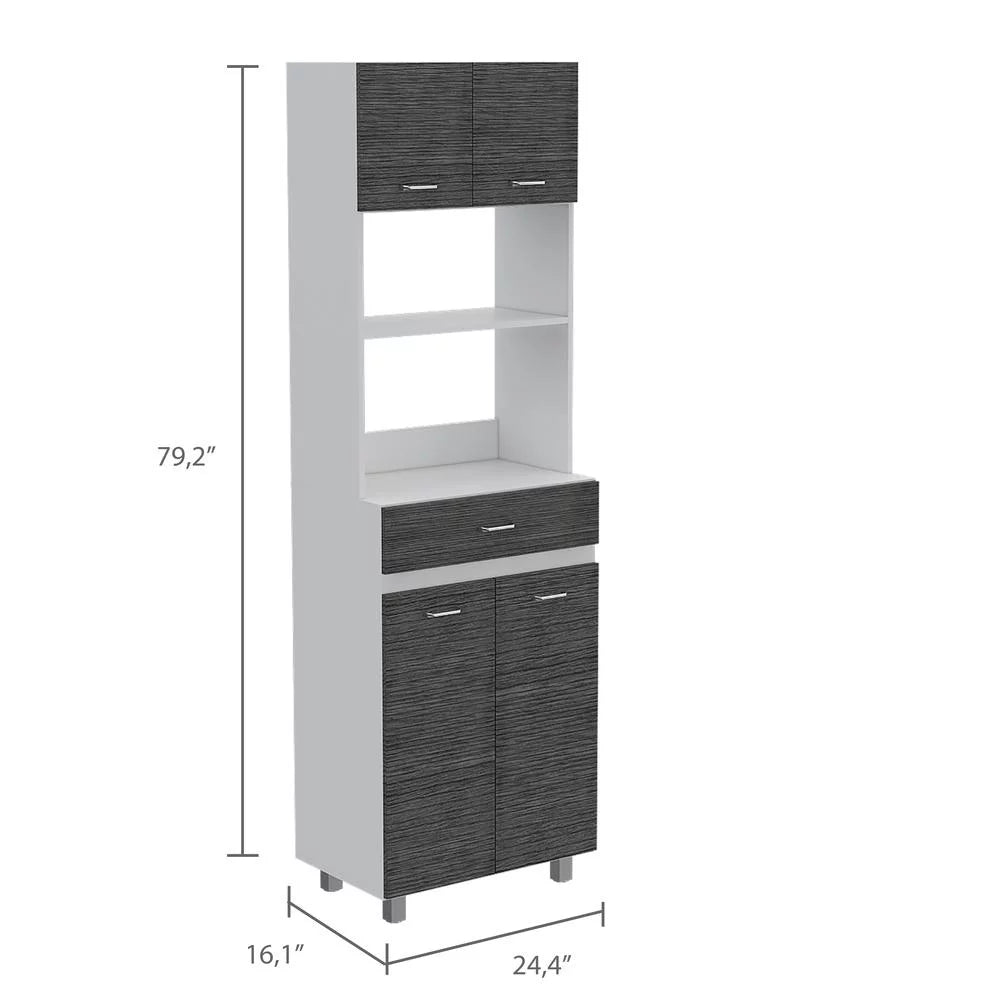 Smokey Oak White Microwave Pantry Cabinet W52333
