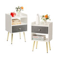 White Nightstand with Drawer Fabric Cabinet Storage with Sliding Drawers and Shelf C97420