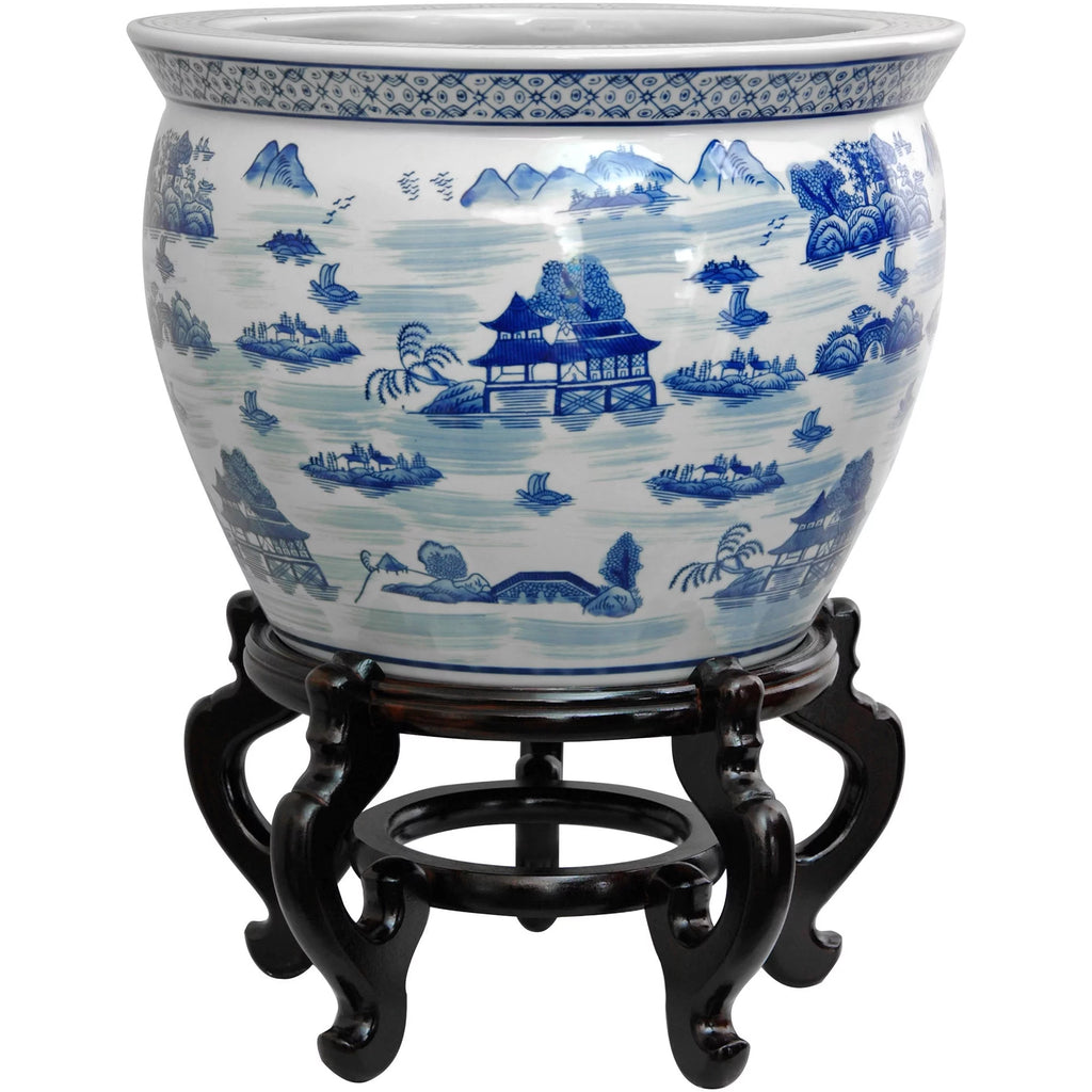 12" Blue & White Porcelain Fishbowl U641830