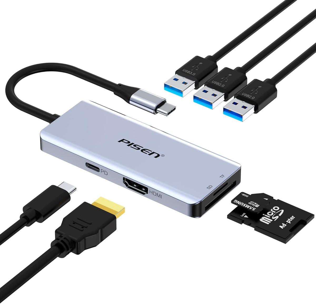 7-in-1 USB C Docking Station with 4K HDMI, 100W PD Output, SD/TF Card Reader P26077