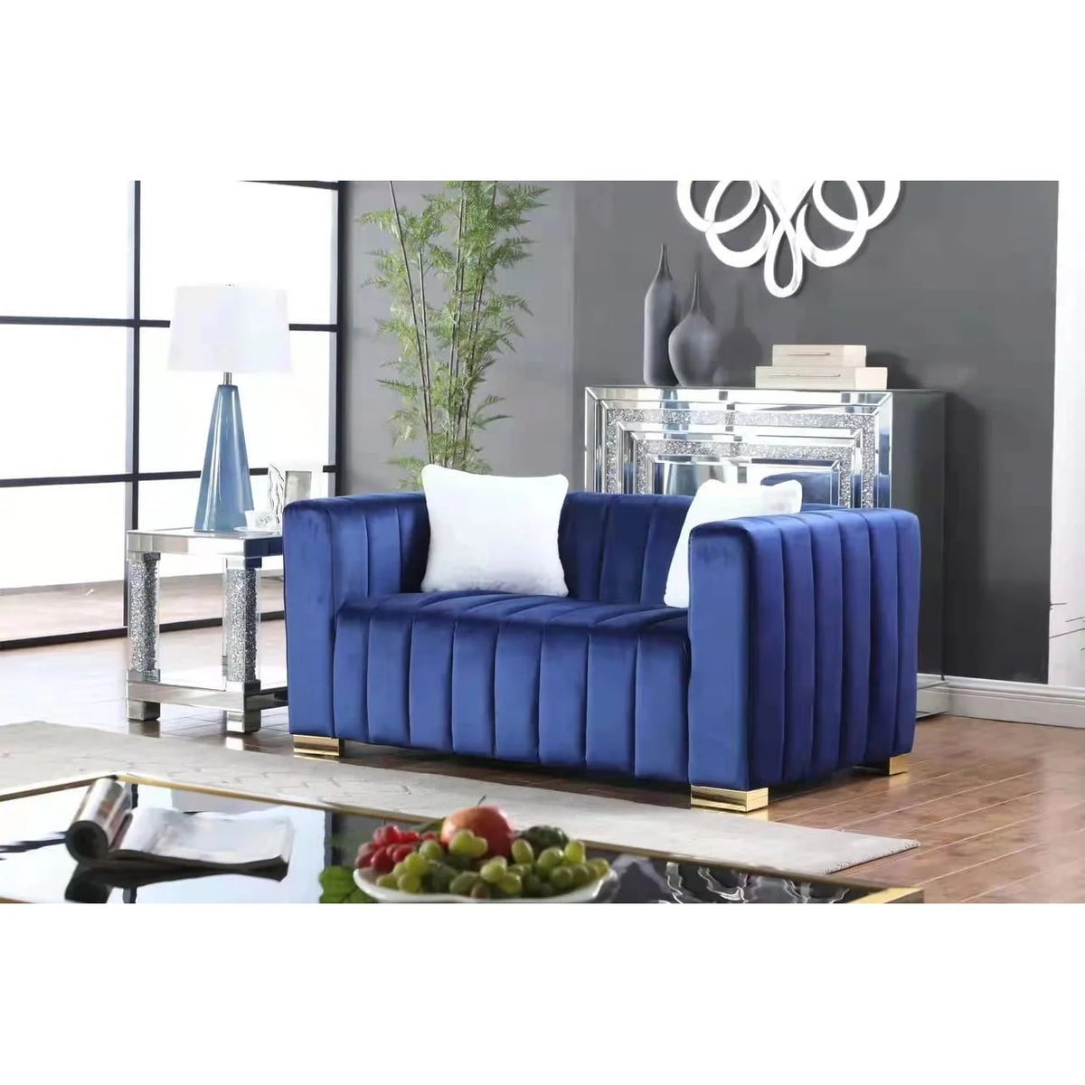 Navy Blue Velvet 2-Seat Sofa Q786