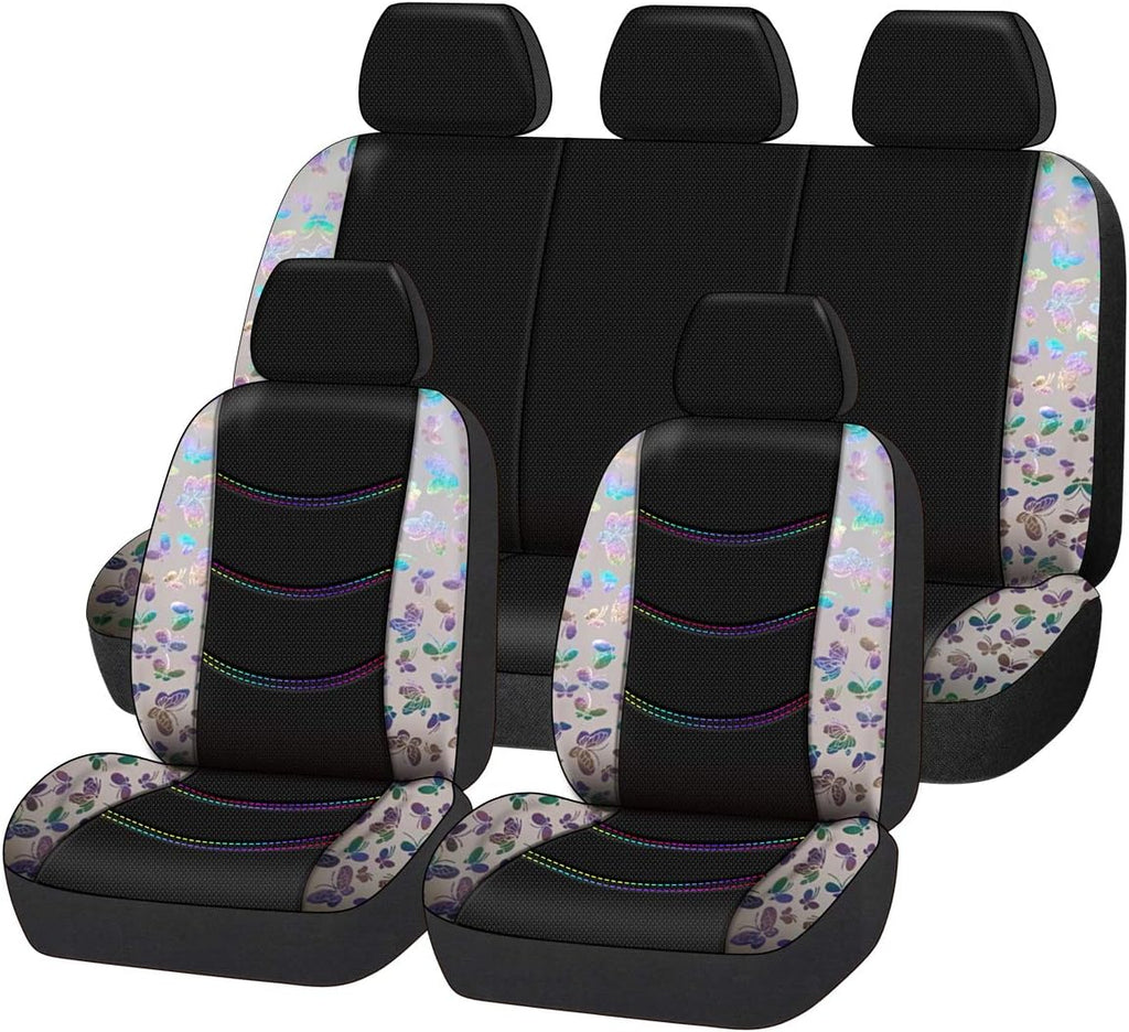 Butterfly Leather Car Seat Covers Full Set (Dark Blue) O993776