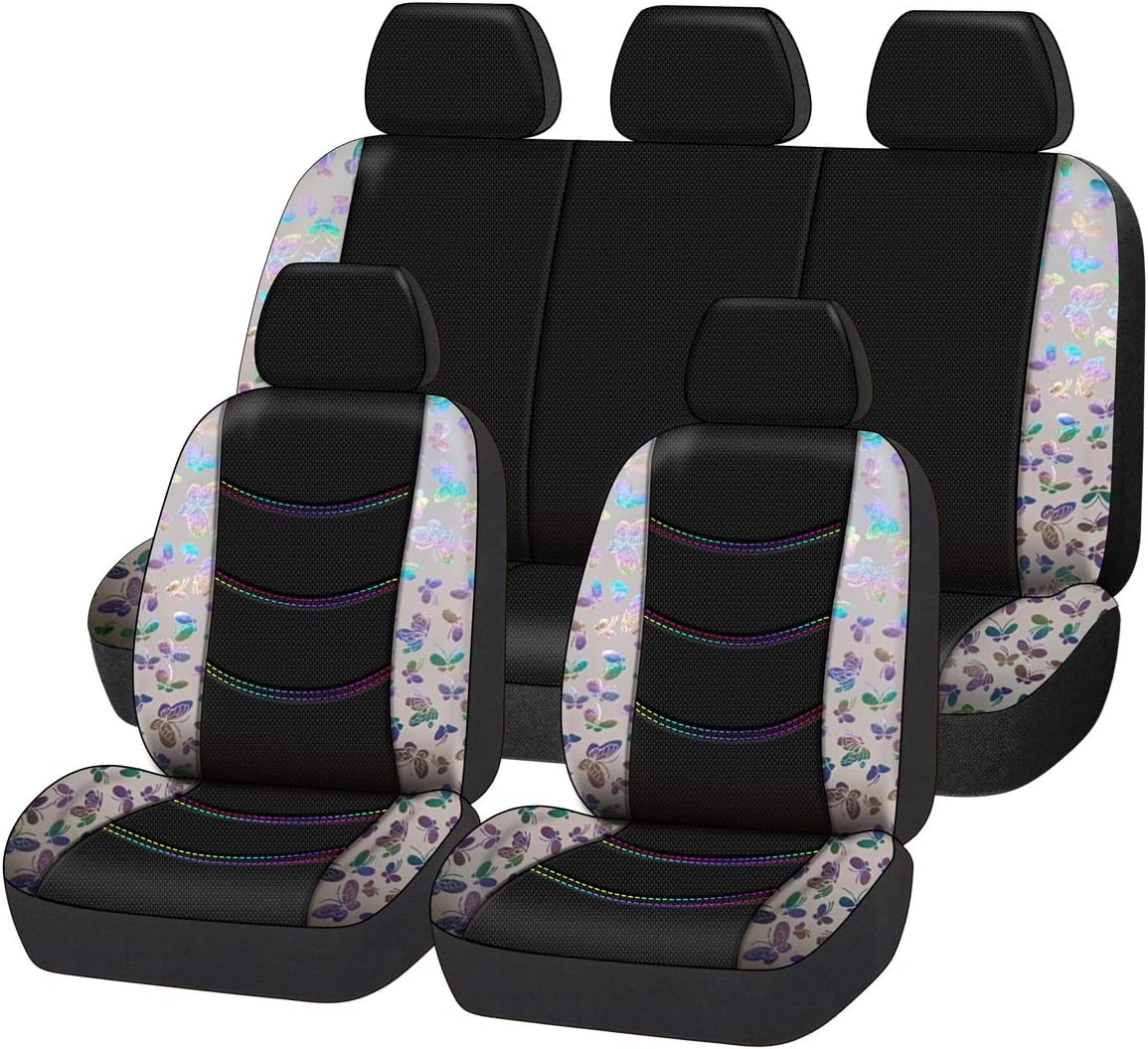 Butterfly Leather Car Seat Covers Full Set (Dark Blue) O993776